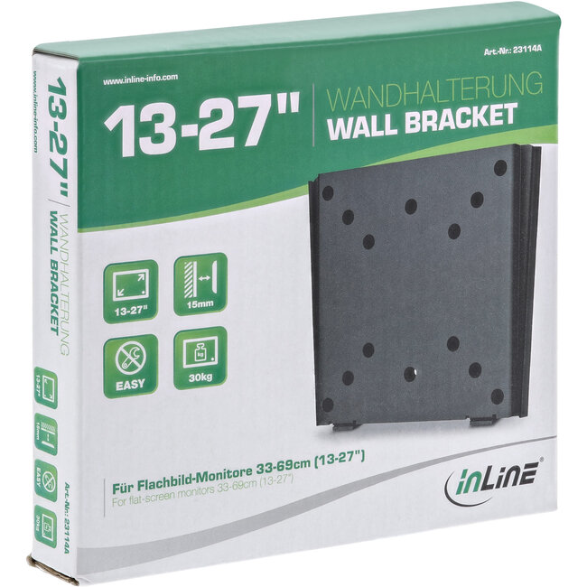 InLine® Muurbeugel voor beeldschermen, VESA 50x50-100x100, 13-27 inch, zwart