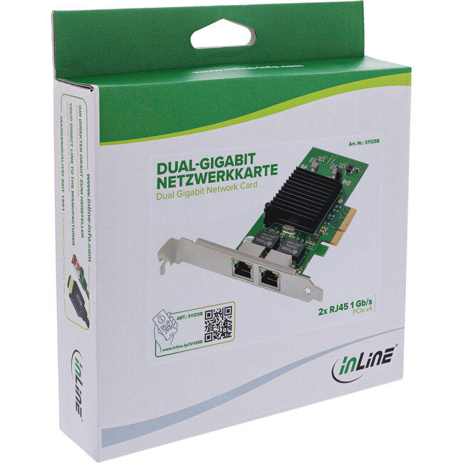 InLine® Dual Gigabit netwerkkaart, 2x RJ45 1 Gb/s, PCIe x4, incl. laagprofiel