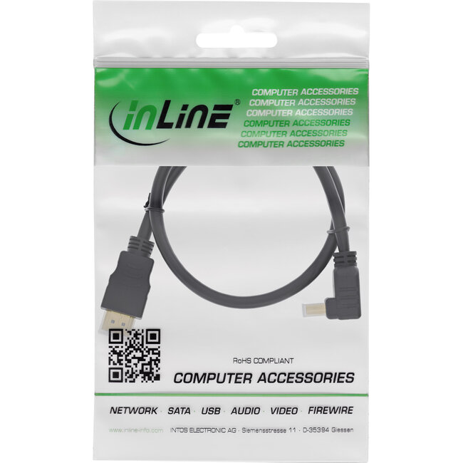 InLine® HDMI HS kabel, haaks, +Eth. male / male, vergulde contacten, zwart, 1,5m