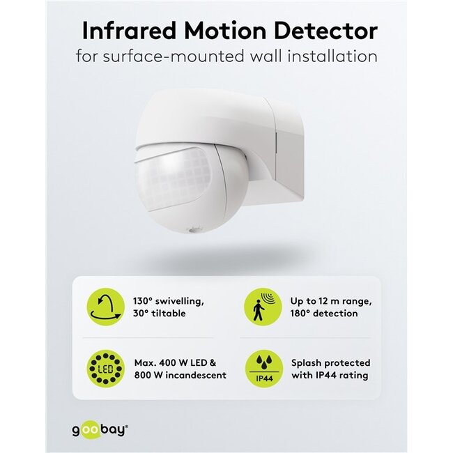 Goobay Motion Detector, tiltable/swivelling, white