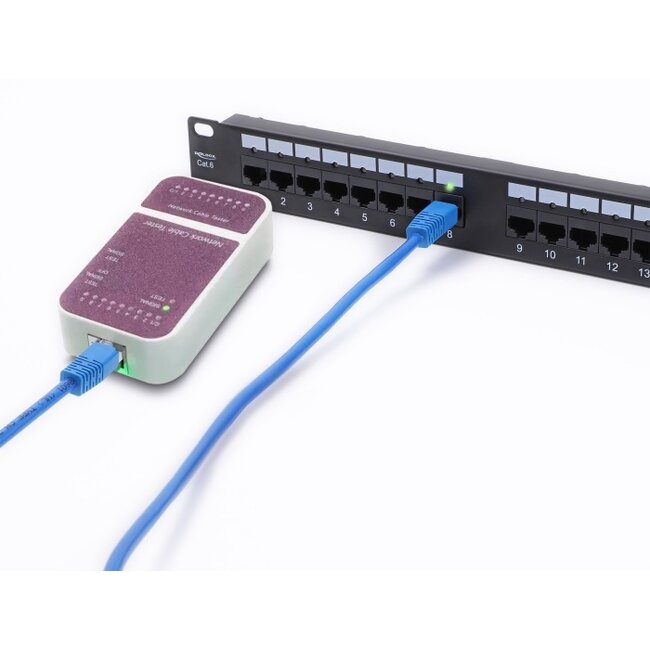 Delock 19″ 1U Patch Panel 24 port Cat.6 with LED and strain relief rail unshielded black