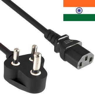 DINIC C13 (recht) - Type D / India (haaks) stroomkabel | 3x 1.00mm | zwart | 5 meter