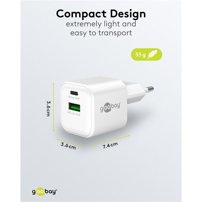 Goobay 20 W USB-C PD GaN Dual Fast Charger white