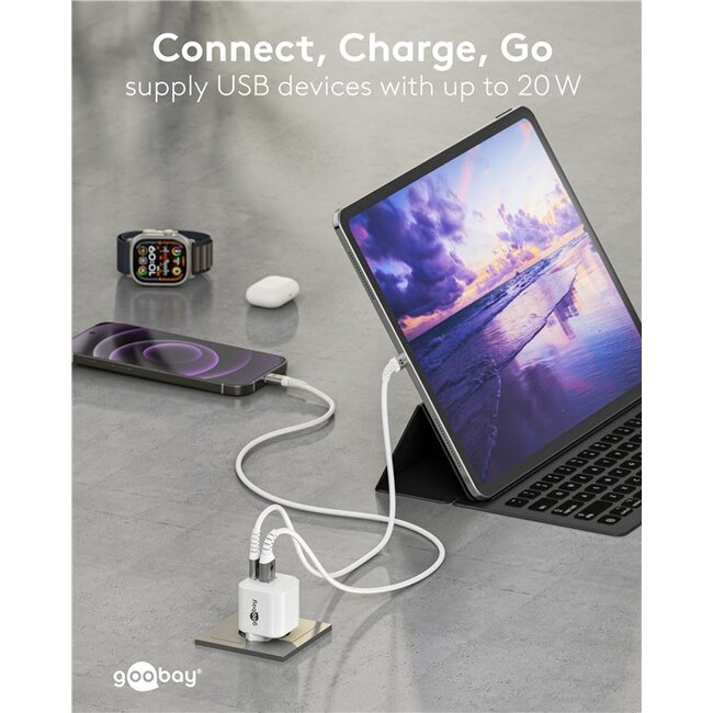 Goobay 20 W USB-C PD GaN Dual Fast Charger white