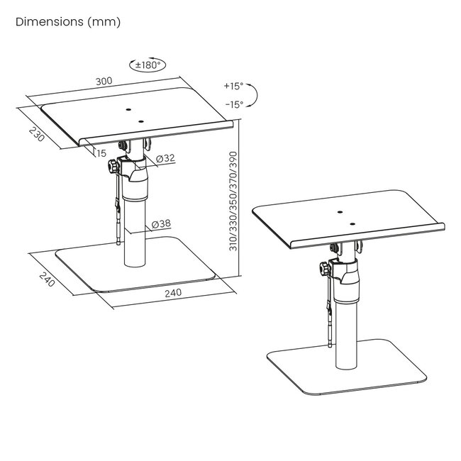 My Wall luidspreker bureaustandaard set | 30 x 23 cm | tot 30 kg | zwart