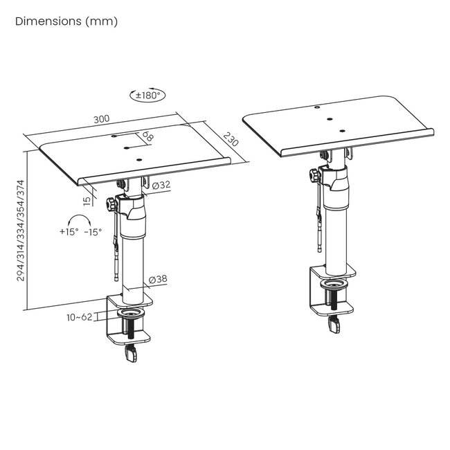 My Wall luidspreker bureaubeugel set | 30 x 23 cm | tot 30 kg | zwart