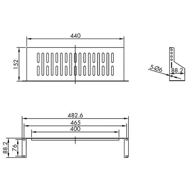 19 inch legplank | opstaande randen | 15 cm diep | max. 15 kg | 2U | zwart