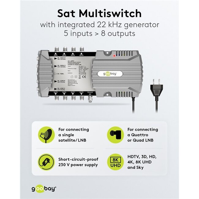 Goobay satelliet multiswitch | 5 ingangen / 8 uitgangen