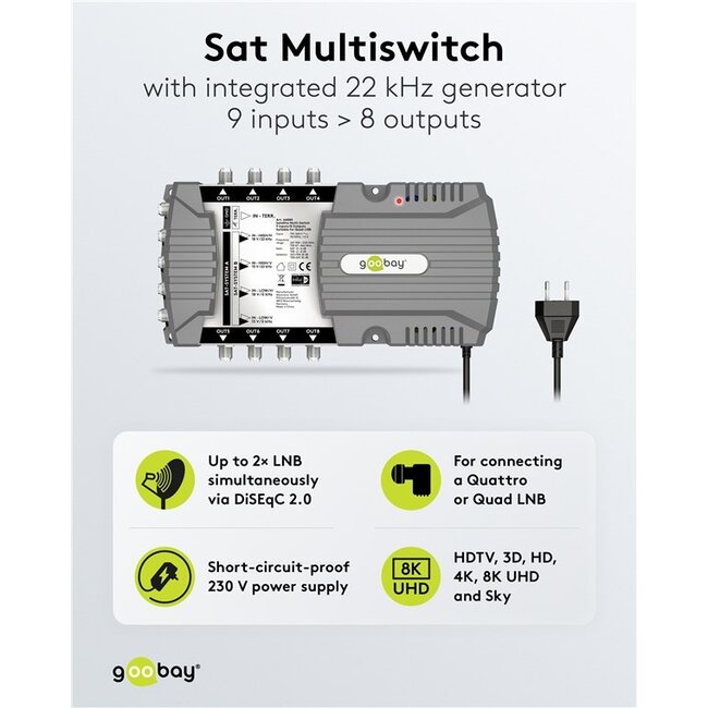 Goobay satelliet multiswitch | 9 ingangen / 8 uitgangen