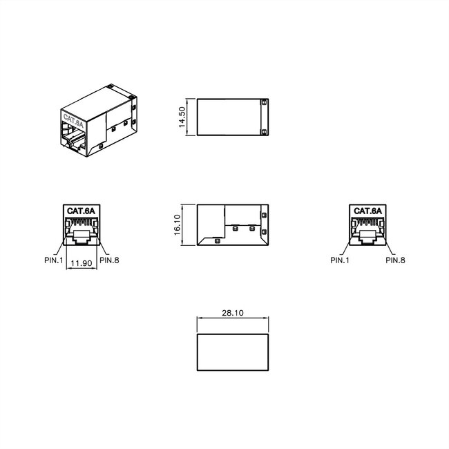 ROLINE RJ-45-koppeling afgeschermd, Cat.6A (klasse EA), zilver