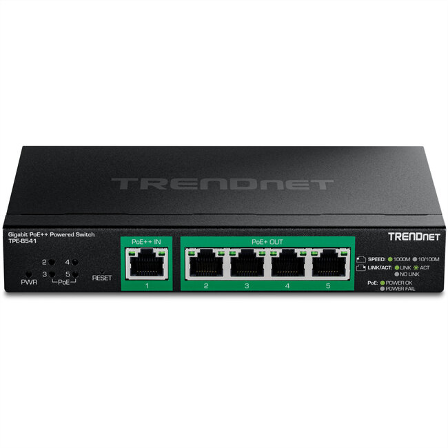 TRENDnet TPE-B541 Gigabit PoE++ Powered  5-Port Managed Switch PoE Passthrough