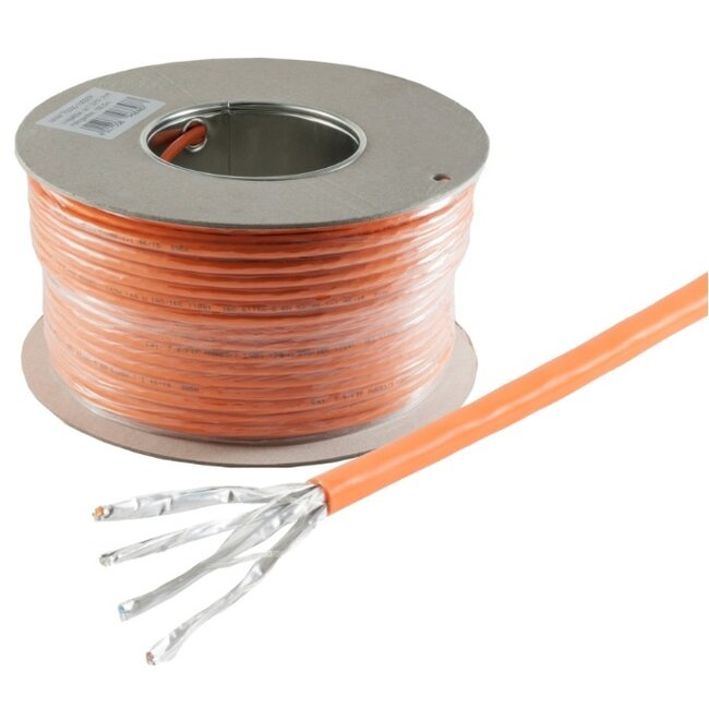 SFTP CAT7 1000 MHz netwerkkabel | vaste aders | AWG23 | LSZH | oranje | 100 meter