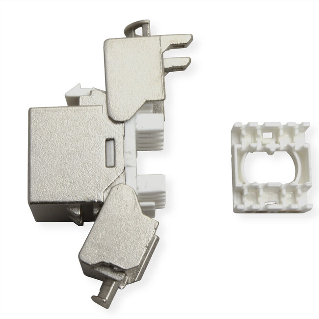 ROLINE Cat.6A (klasse EA) Keystone, afgeschermd, zonder gereedschap, SLIM, extra kort , zilver