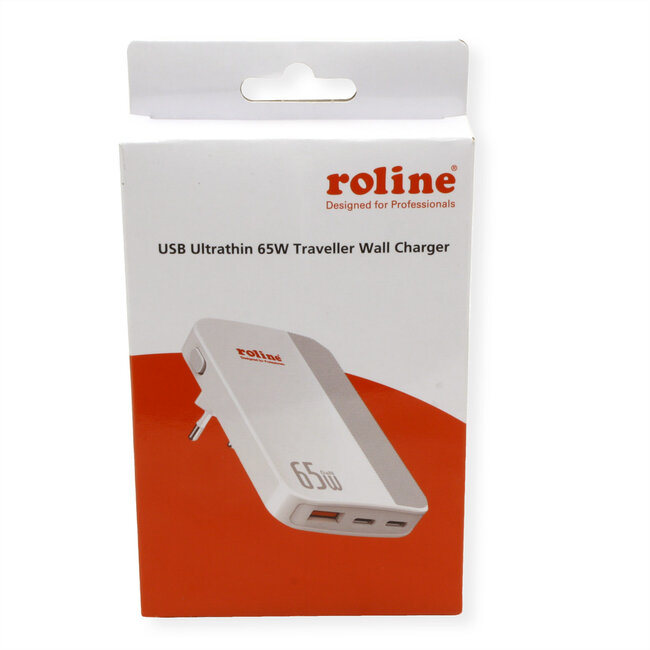 ROLINE USB-oplader, slank, met inklapbare eurostekker, 65 W