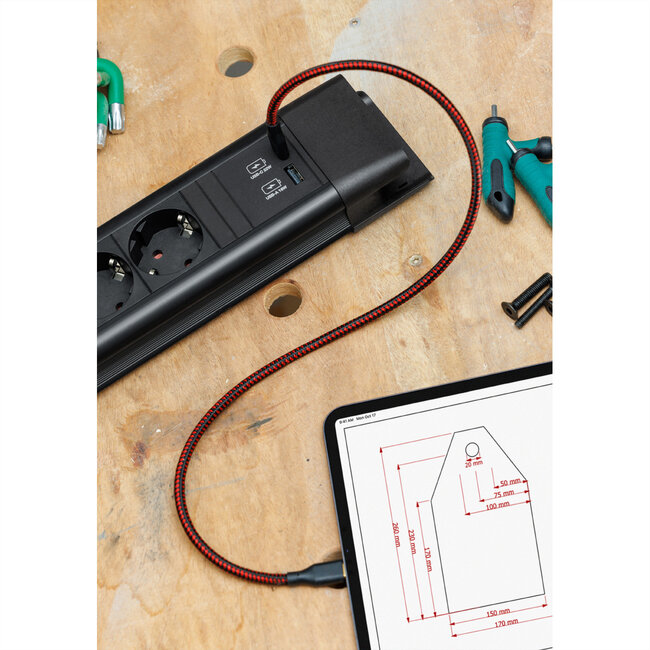 BACHMANN CONNECTUS 6xCEE7/3, 1xschakelaar 1xUSB A/C 22W 2,0m CEE7/7 zwart