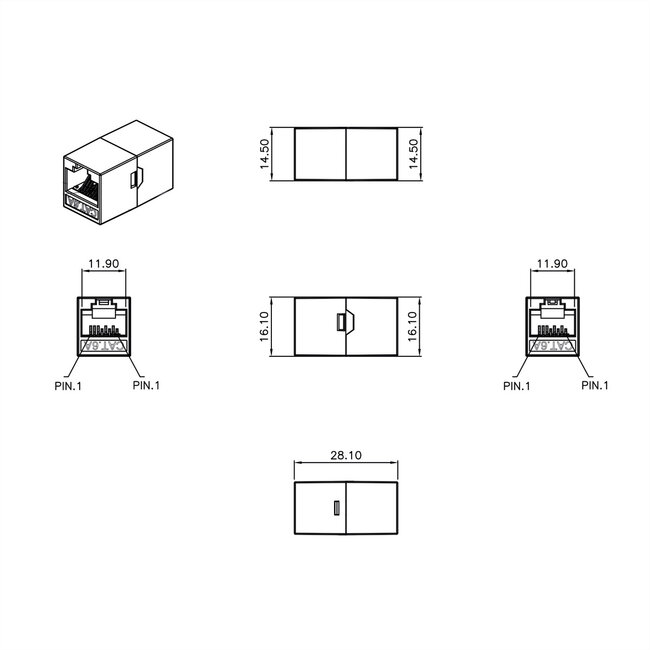 ROLINE RJ-45-koppeling, niet-afgeschermd, Cat.6A (klasse EA), wit
