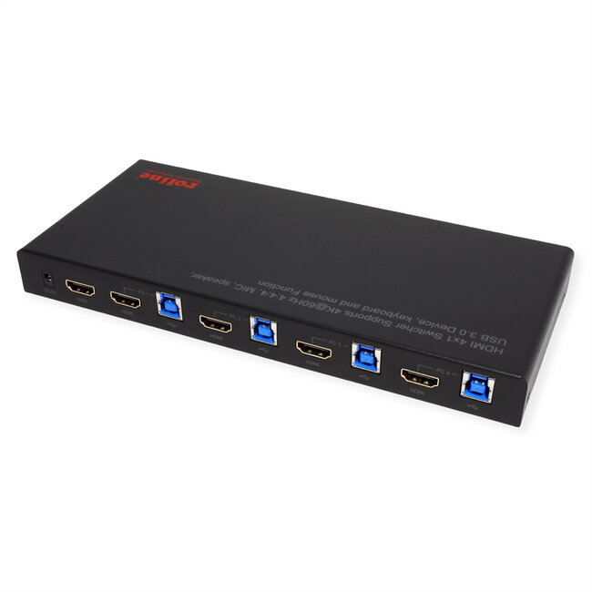 ROLINE KVM-switch, HDMI 4K, USB, 1 gebruiker - 4 pc's, met 3-poorts USB-hub