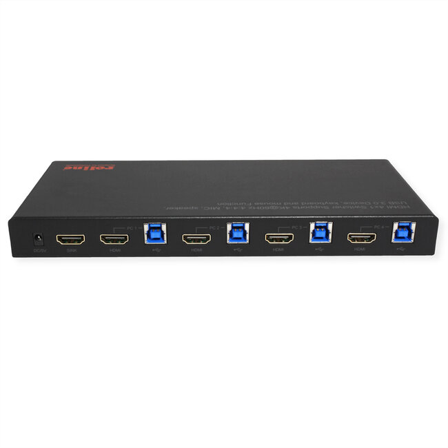 ROLINE KVM-switch, HDMI 4K, USB, 1 gebruiker - 4 pc's, met 3-poorts USB-hub
