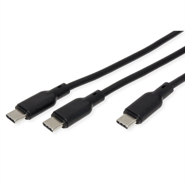 VALUE USB Type C split-oplaadkabel, C - 2x C, Male/Male, max. 100 W, zwart, 1,8 m