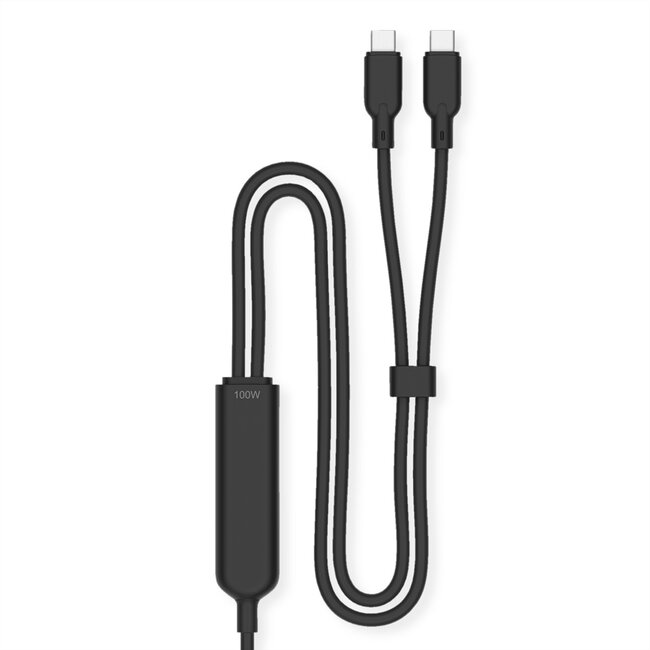 VALUE USB Type C split-oplaadkabel, C - 2x C, Male/Male, max. 100 W, zwart, 1,8 m