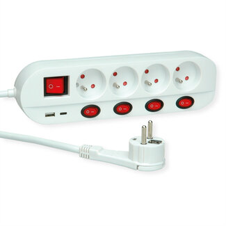 Roline ROLINE 4-voudige stekkerdoos met schakelaar, UTE versie, USB-oplader A+C, 3 m