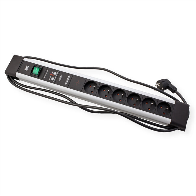 BACHMANN CONNECTUS 6xUTE, 1xGVS 1xschakelaar 2,0 m CEE7/7 grijs