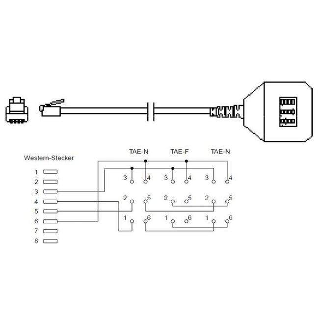 RJ45 - 2x TAE-N + 1x TAE-F adapter | 4-aderig (8P4C) | 0,20 meter