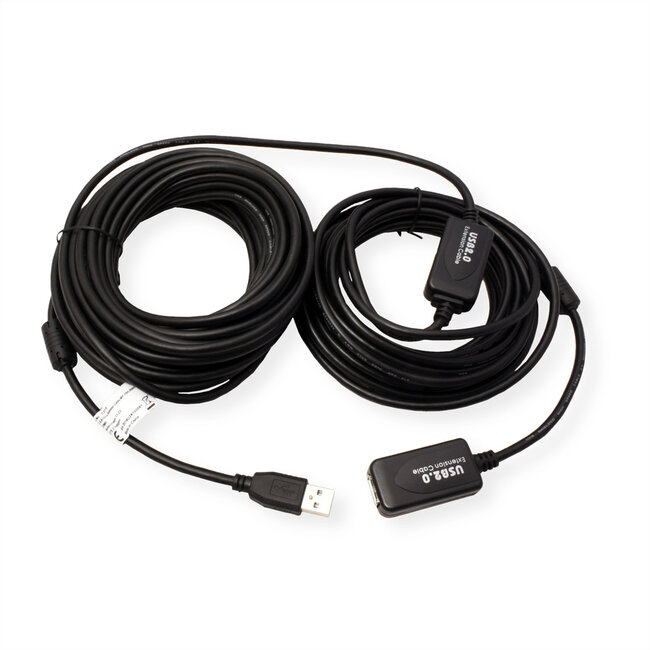 STANDAARD USB 2.0-verlengkabel, actief, met repeater, zwart, 15 m