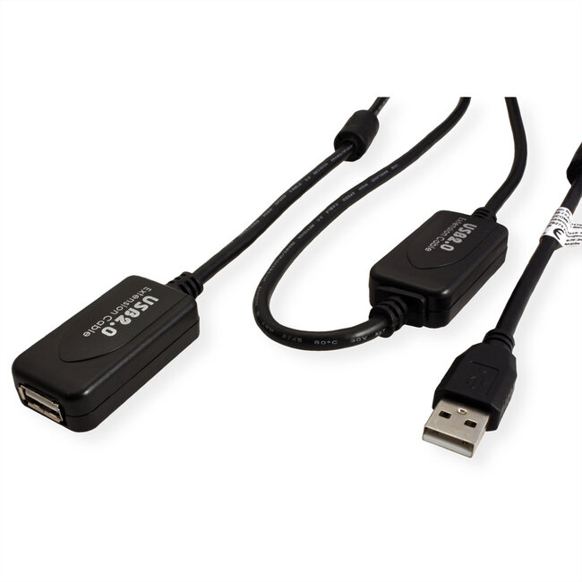 STANDAARD USB 2.0-verlengkabel, actief, met repeater, zwart, 15 m