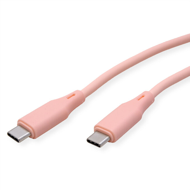 ROLINE USB 2.0-kabel, type C-C, M/M , Silicone, 60W, pink, 1 m