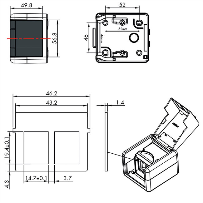 VALUE Outdoor wandbehuizing voor 2x keystones , grijs
