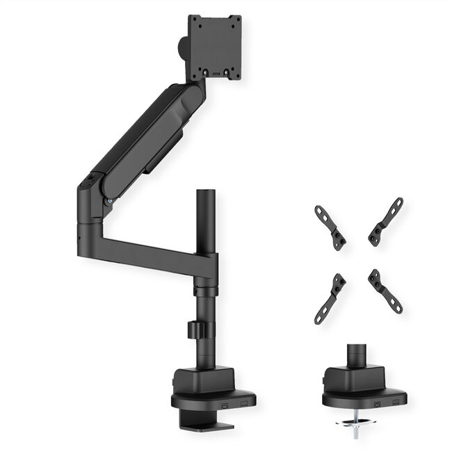 ROLINE LCD-arm voor zware belasting, draagstang, 4 scharnieren, tafelmontage, tot 22/27 kg, zwart