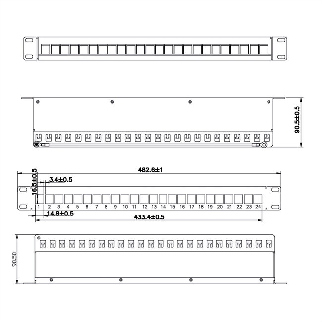 VALUE 19"-keystone-modulehouder, 24 poorten, 1HE, afgeschermd, zwart