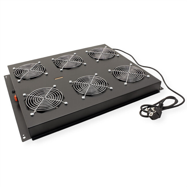 ROLINE 19-inch dakventilatorunit met 6 ventilatoren, AAN/UIT voor serverkast per serie, zwart