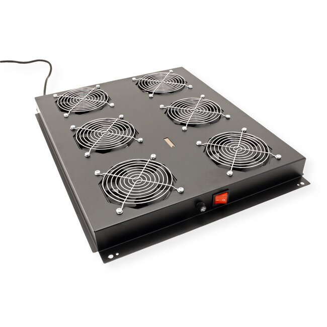 ROLINE 19-inch dakventilatorunit met 6 ventilatoren, AAN/UIT voor serverkast per serie, zwart