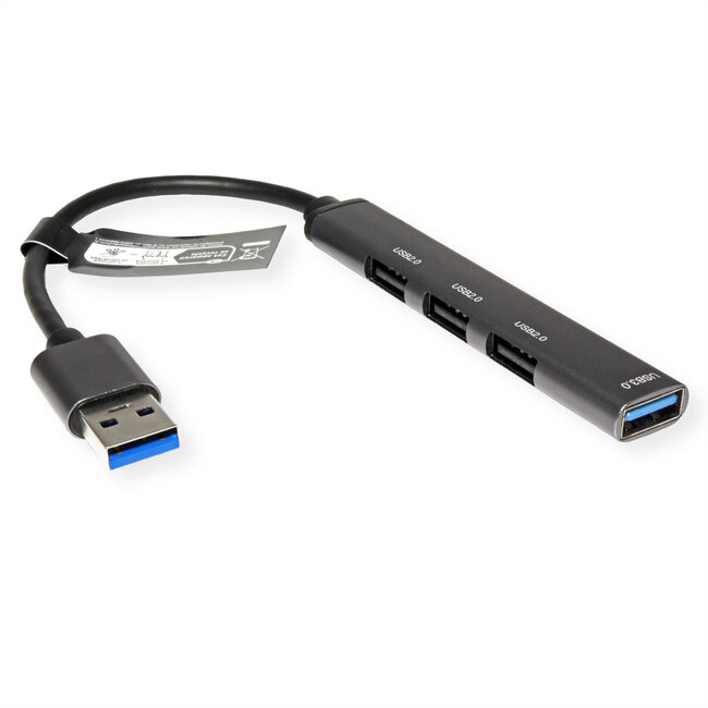 STANDAARD USB 3.0-hub, USB-A aansluiting, 4x USB-A-poorten (3x USB 2.0 + 1x USB 3.2 Gen1)