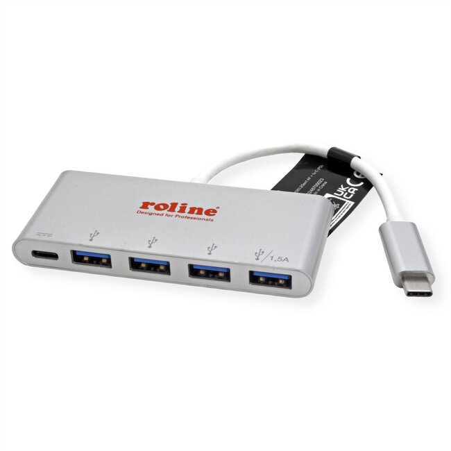ROLINE USB 3.2 Gen 1 Hub, 4-voudig, type C-aansluitkabel, met 1 PD-poort