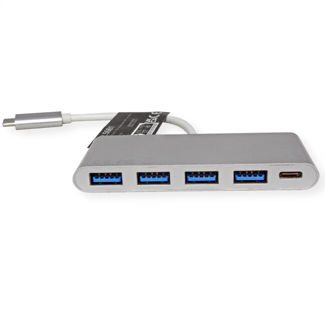 ROLINE USB 3.2 Gen 1 Hub, 4-voudig, type C-aansluitkabel, met 1 PD-poort