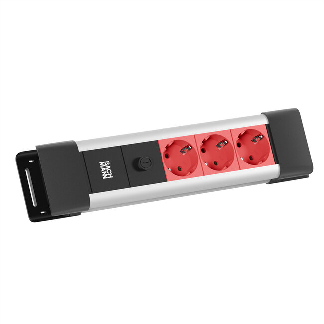 BACHMANN CONNECTUS 3xCEE7/3, 10A C14-stekker, rood, 2 m