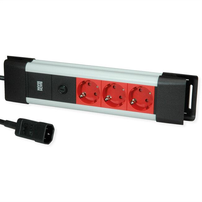 BACHMANN CONNECTUS 3xCEE7/3, 10A C14-stekker, rood, 2 m