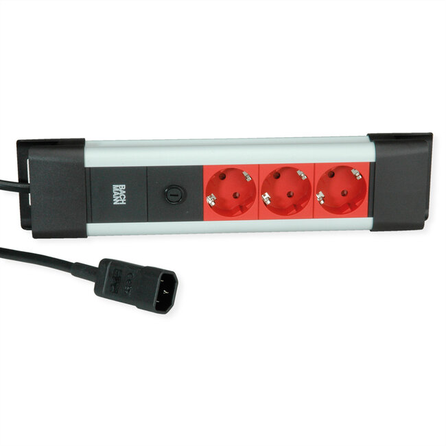 BACHMANN CONNECTUS 3xCEE7/3, 10A C14-stekker, rood, 2 m