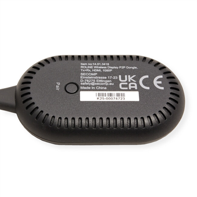 ROLINE Draadloze P2P-beeldschermdongle-set, Tx+Rx, draadloze USB-C naar HDMI, 1080p, 20 m