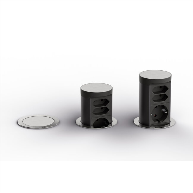 BACHMANN ELEVATOR2 1xCEE7/3 2xEuro, Edelstahl-Optik 2,0 m AEH