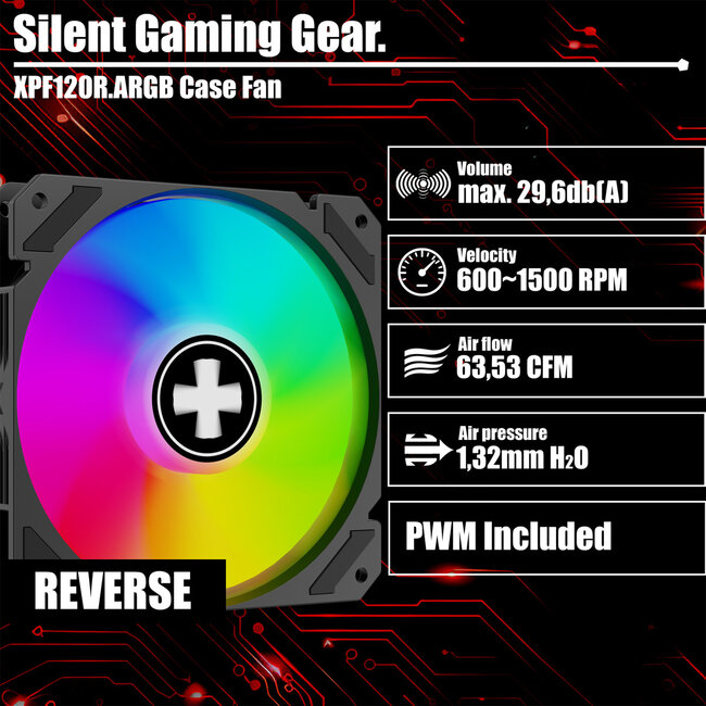 XILENCE Performance A+ REVERSE XF065, 120 mm ARGB LED-ventilator zwart