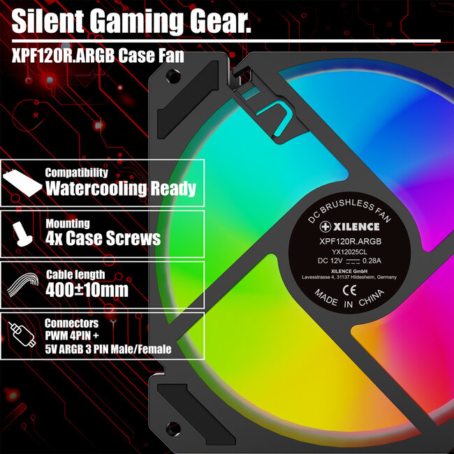 XILENCE Performance A+ REVERSE XF065, 120 mm ARGB LED-ventilator zwart
