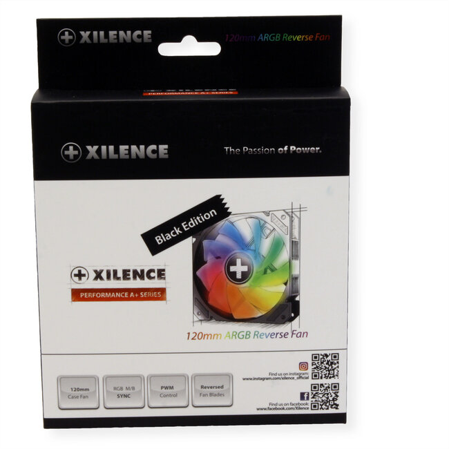XILENCE Performance A+ REVERSE XF065, 120 mm ARGB LED-ventilator zwart