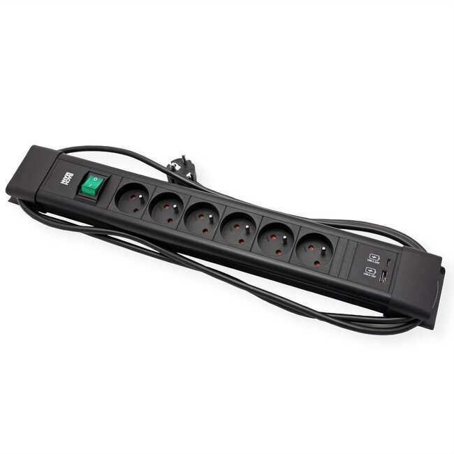 BACHMANN CONNECTUS 6xUTE, 1xschakelaar 1xUSB A/C 22W 2,0m CEE7/7 zwart