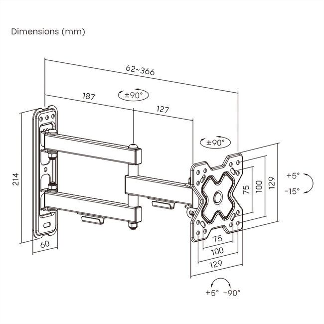 VALUE TV muurbeugel, 3 draaipunten, 13-32 inch, maximaal 20 kg