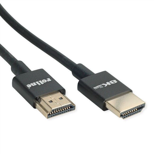 ROLINE 8K HDMI Ultra HD-kabel met Ethernet  , dun, Male/Male, zwart, 2 m
