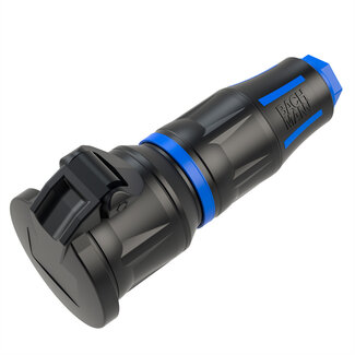 Bachmann BACHMANN Profi-Schutzkontaktkupplung CEE7/3, mit Klappdeckel, gummiert, Power-LED, IP54, schwarz / blau